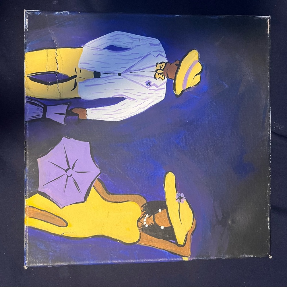 Chic Couple in Yellow and Blue Canvas Art